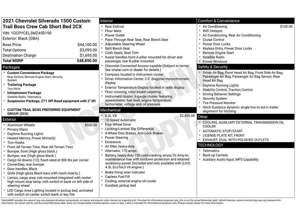 2021 Chevrolet Silverado Custom Trail Boss
