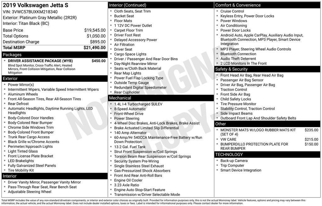 2019 Volkswagen Jetta 1.4T S