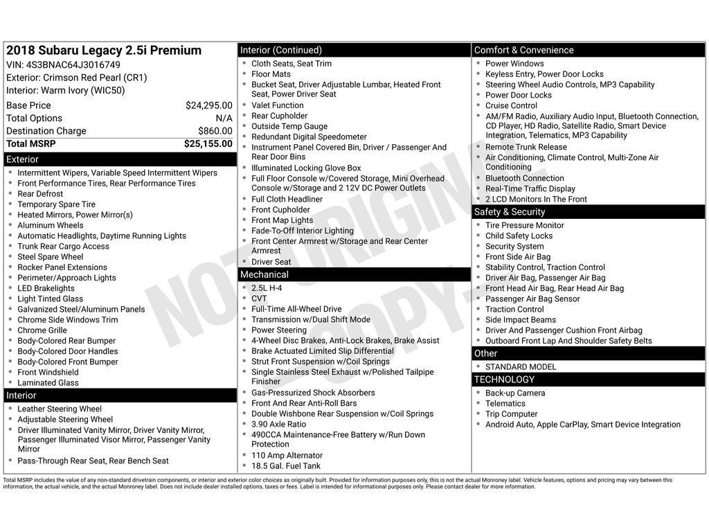 2018 Subaru Legacy Premium