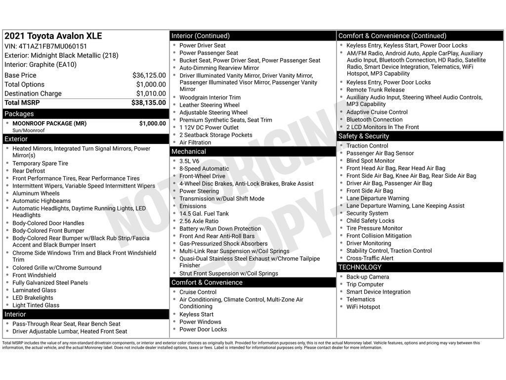 2021 Toyota Avalon XLE