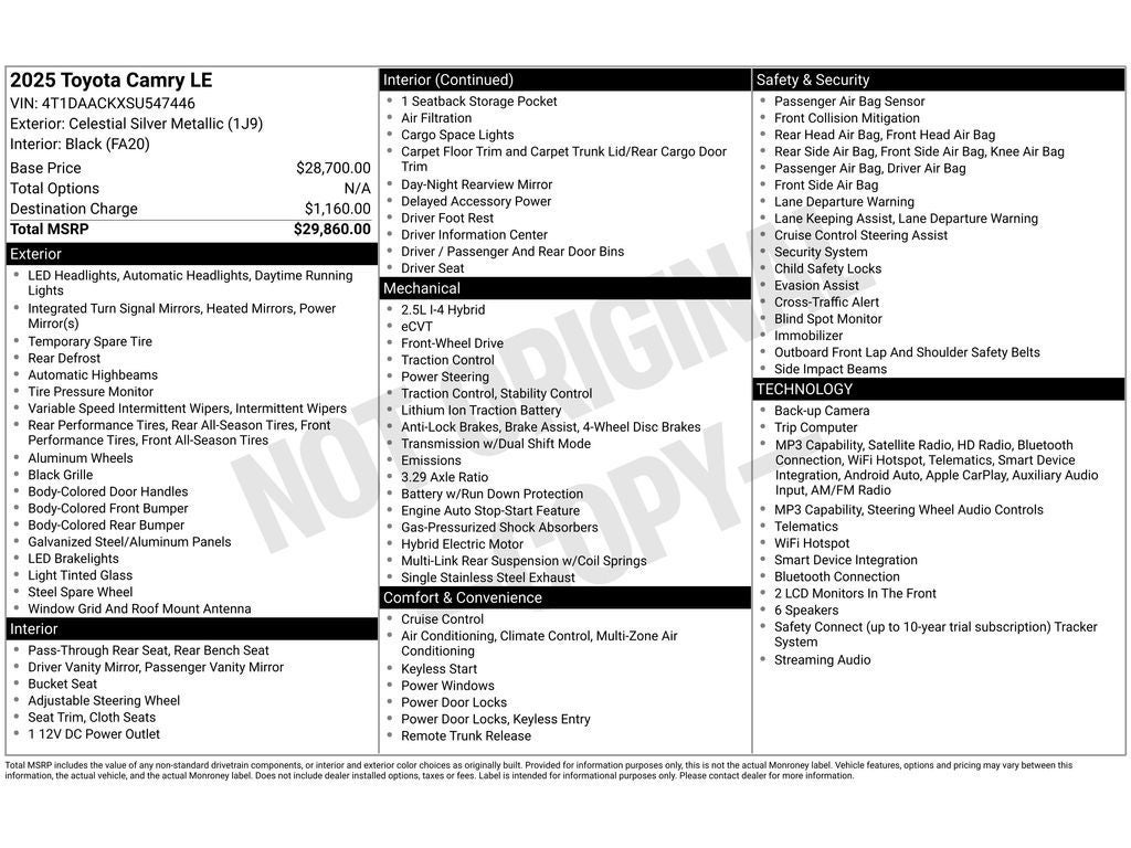 2025 Toyota Camry Hybrid LE