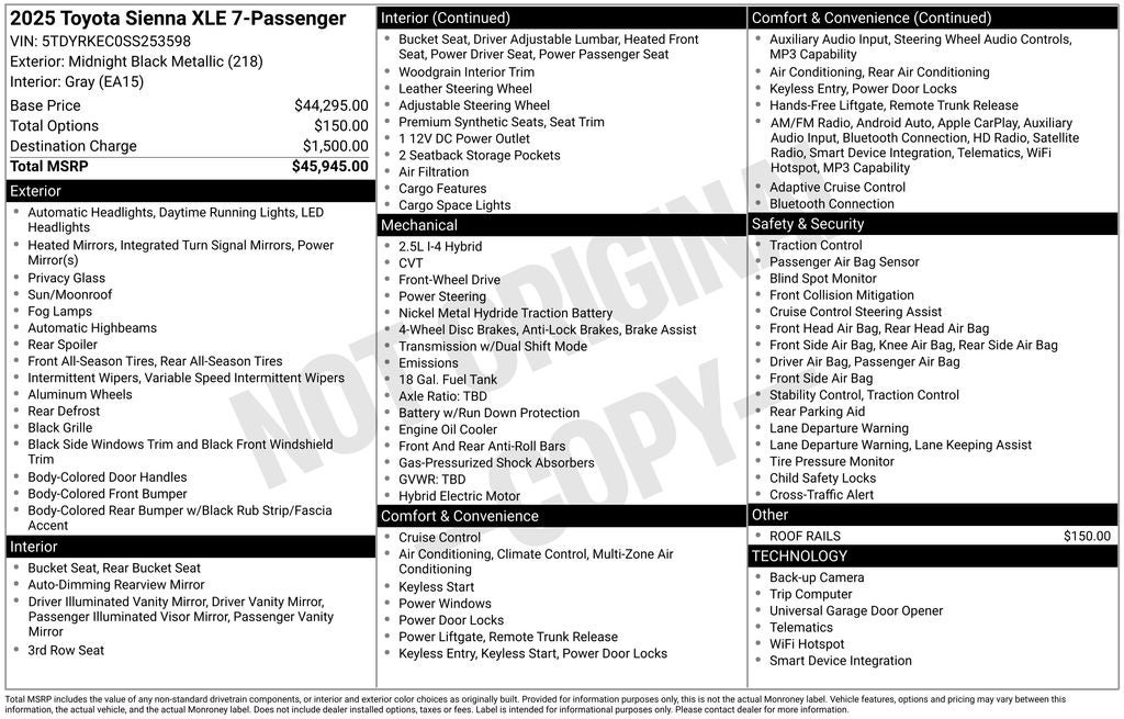 2025 Toyota Sienna XLE 7 Passenger