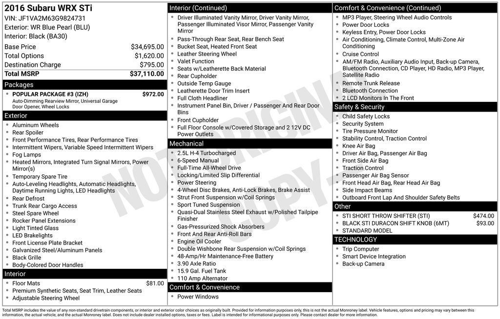2016 Subaru WRX STi