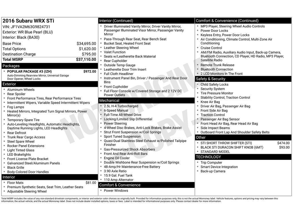 2016 Subaru WRX STI Base