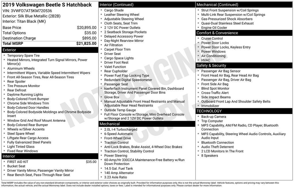 2019 Volkswagen Beetle 2.0T S