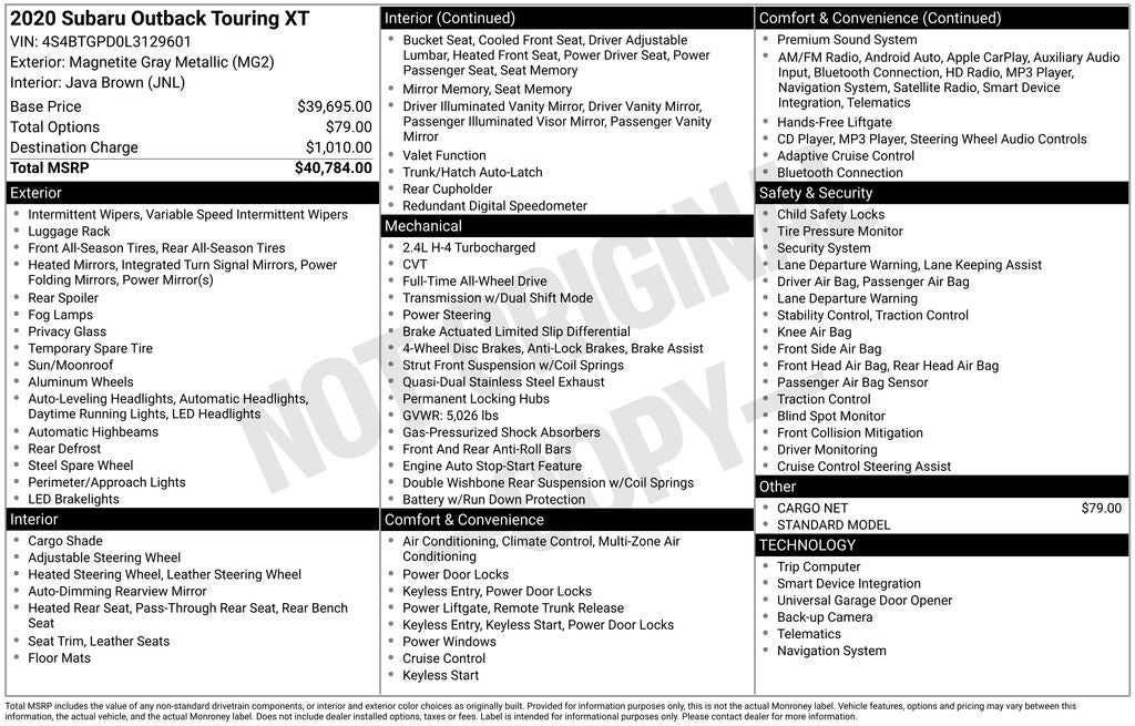 2020 Subaru Outback Touring XT